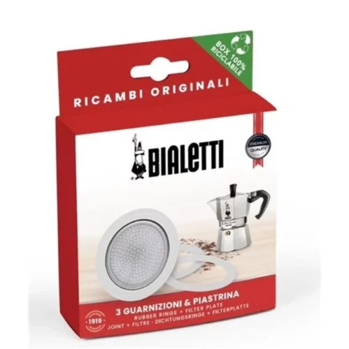 Bialetti -  Filterplaatje + 3 Rubberen Ringen, 12/c