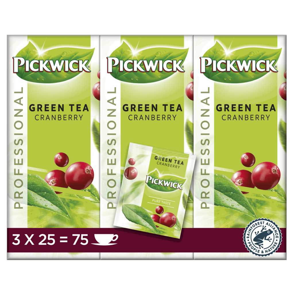 Pickwick Groene thee Cranberry, 75×1,5g met envelop
