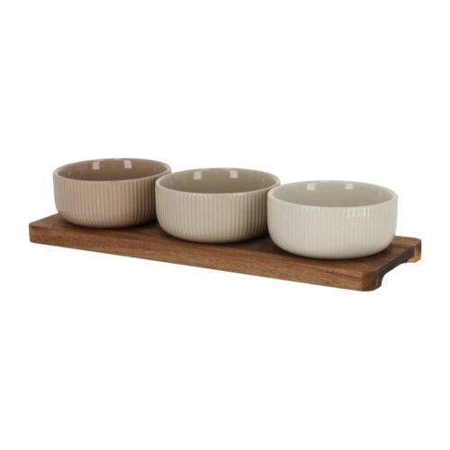 Serveerplank met schaaltjes Beige