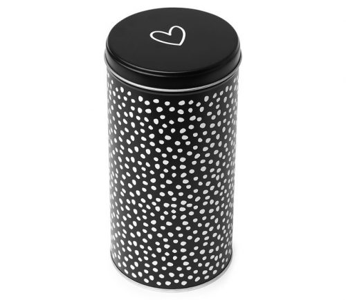 Koffieblik Hart, zwart wit stippen, Zoedt