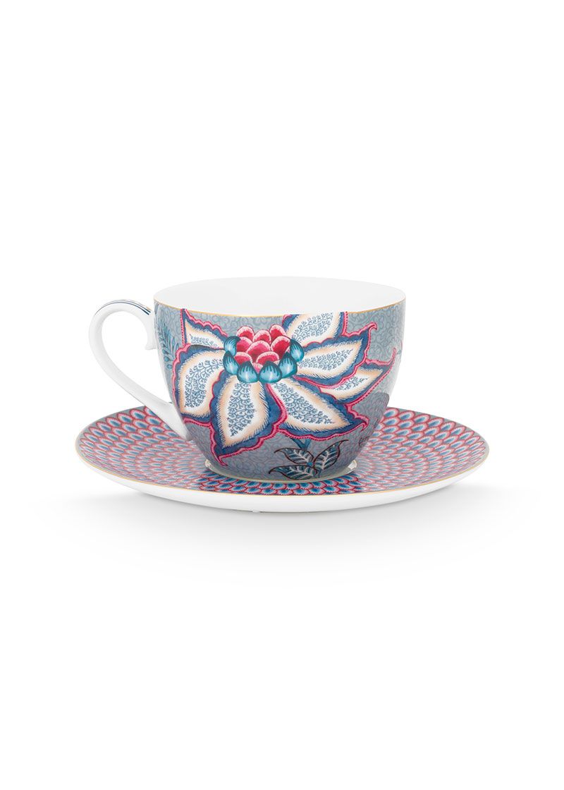 Pip Studio - Flower Festival Lichtblauw, Cappuccino Kop & Schotel, 280ml - Afbeelding 2